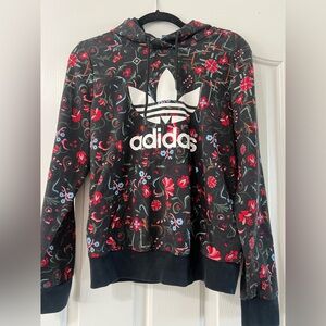Adidas Black Hoodie with Red and Blue Floral Design